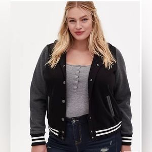 Torrid Black & Grey Varsity Hooded Bomber Jacket